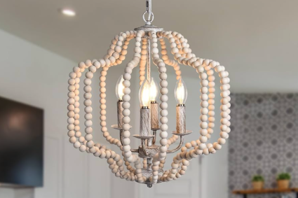 Vintage Amerikanische Retro-Metall und Holzperlen-Deckenleuchte